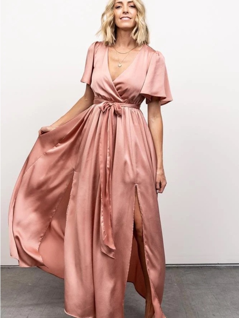 Baltic Born Sicily Satin Maxi Dress | Blush - XS